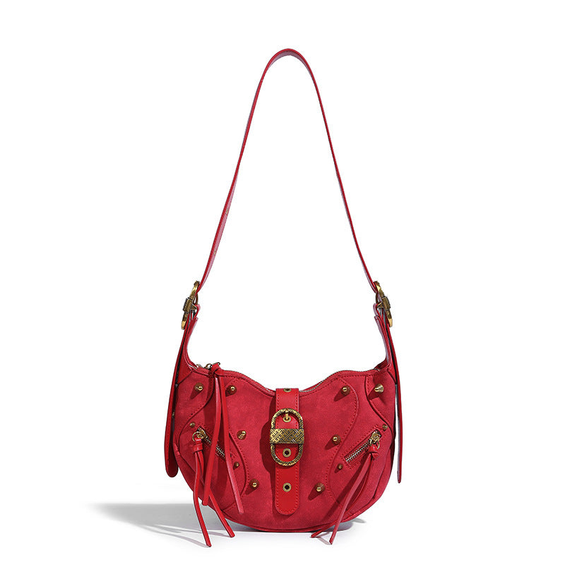 Beaira Suede feel horn bag niche design willow nail cool and stylish motorcycle bag autumn and winter new crossbody bag European and American shoulder bag