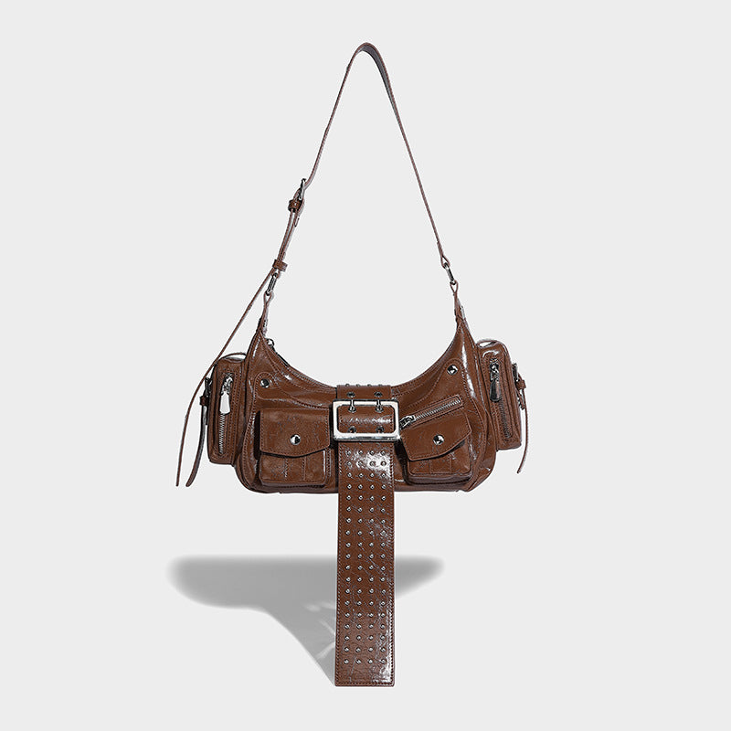 Beaira Trendy one shoulder underarm motorcycle bag niche punk style versatile for hot girls willow nail belt buckle handbag