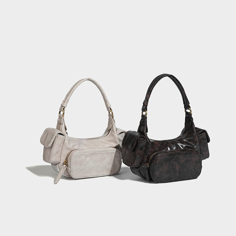 Beaira Small retro armpit bag with multiple pockets motorcycle bag for women new functional large capacity American style trendy shoulder bag