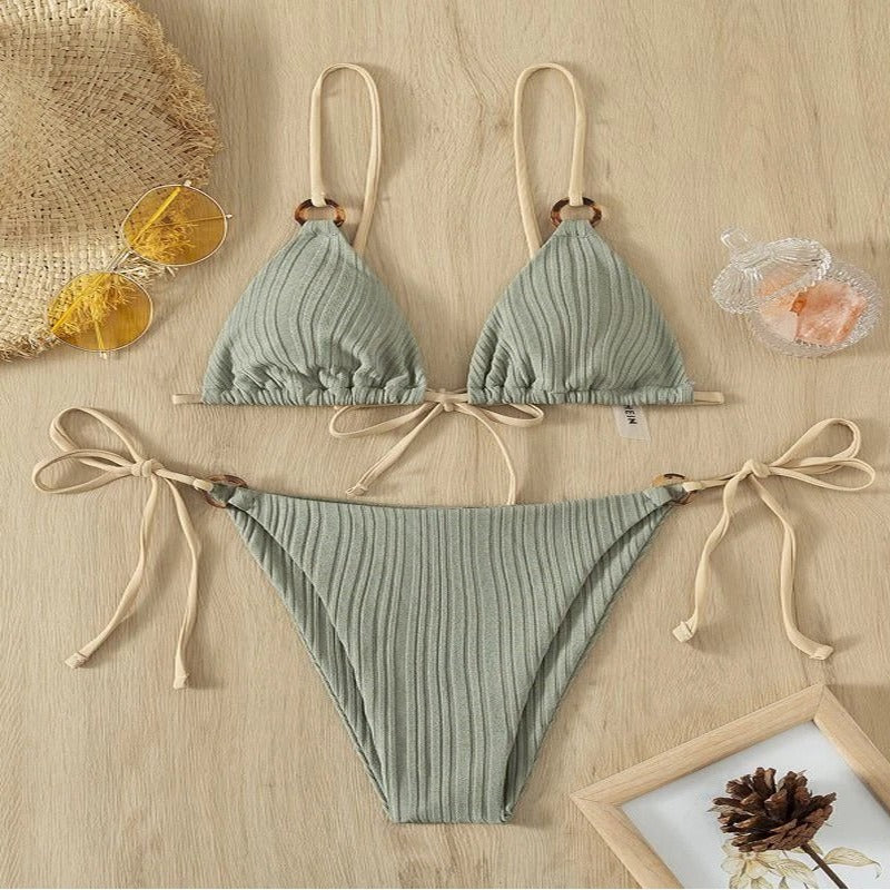 Beaira New swimsuit women's split bikini two-piece set fairy style sexy solid color lace up swimsuit women