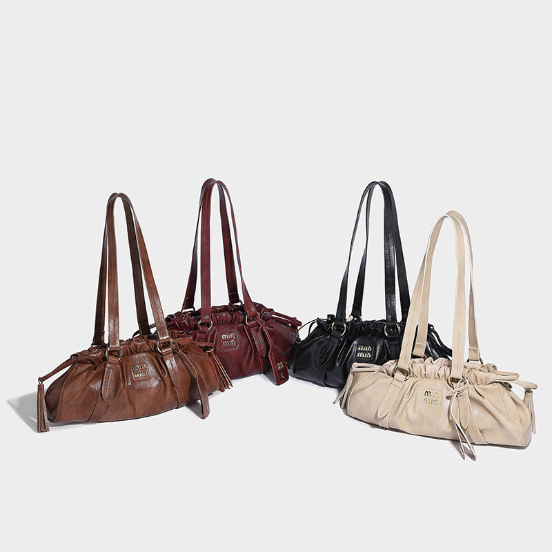 Beaira Niche Maillard Retro Soft Leather Underarm Bag Autumn/Winter Trendy Cool and Sassy Spicy Girl Folding Handheld Single Shoulder Bag