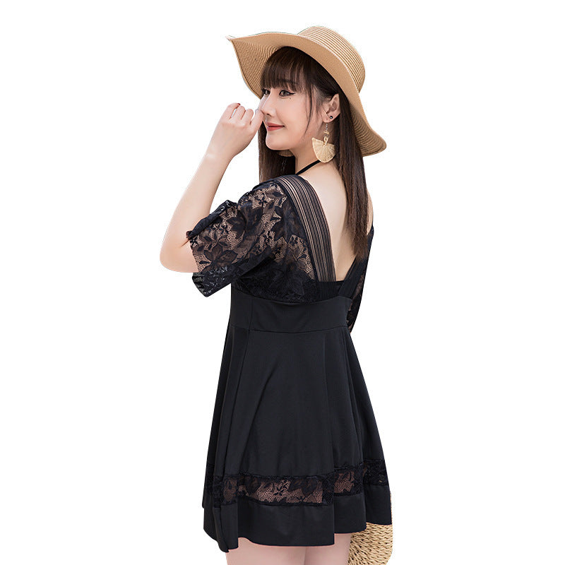 Beaira Fat and loose hot spring swimsuit for women split flat corner black lace plus plus size for chubby girls to cover their bellies and show off their weight swimsuit