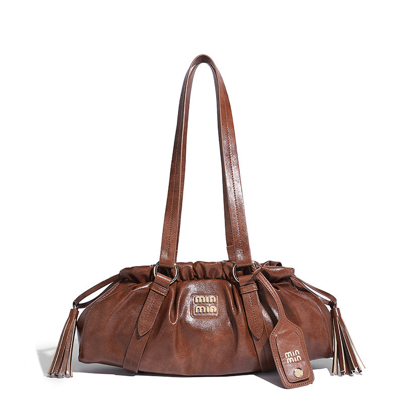 Beaira Niche Maillard Retro Soft Leather Underarm Bag Autumn/Winter Trendy Cool and Sassy Spicy Girl Folding Handheld Single Shoulder Bag