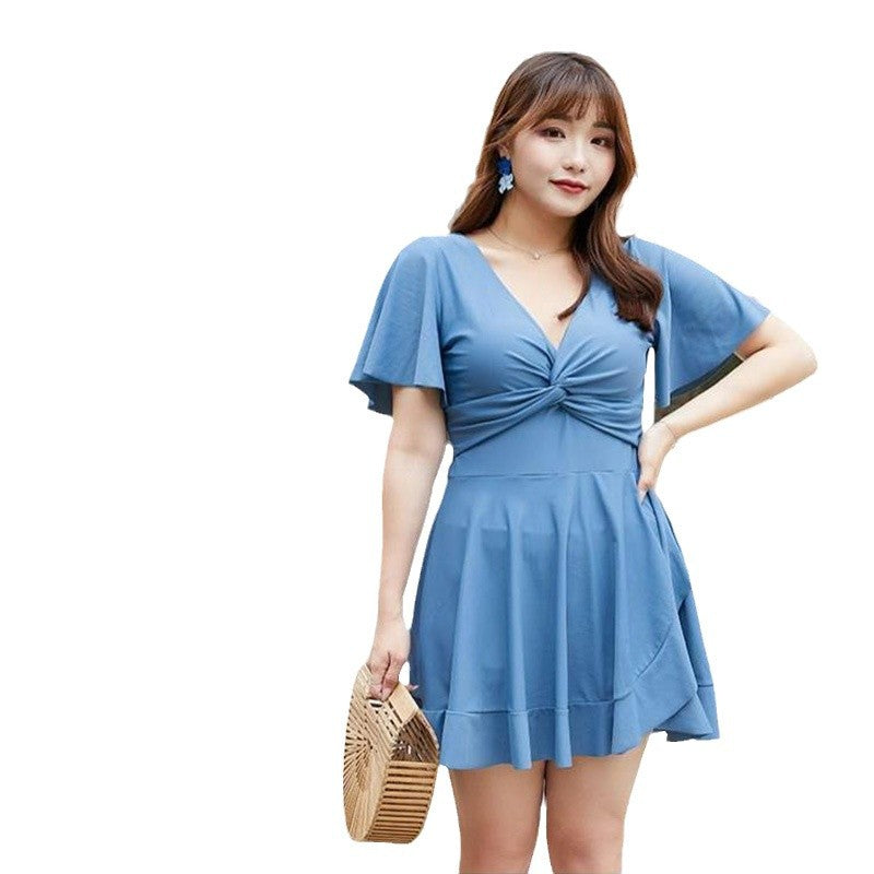 Beaira Split swimsuit for women plus size fat MM skirt style concealing flesh slimming flat angle conservative sexy V-neck hot spring swimsuit