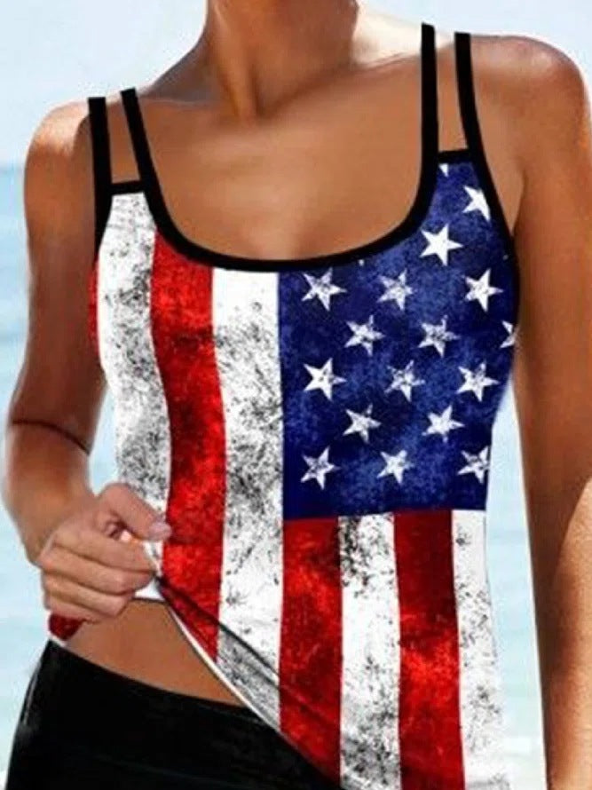 Women's Swimwear Tankini 2 Piece American Flag Print Vacation Bathing Suits