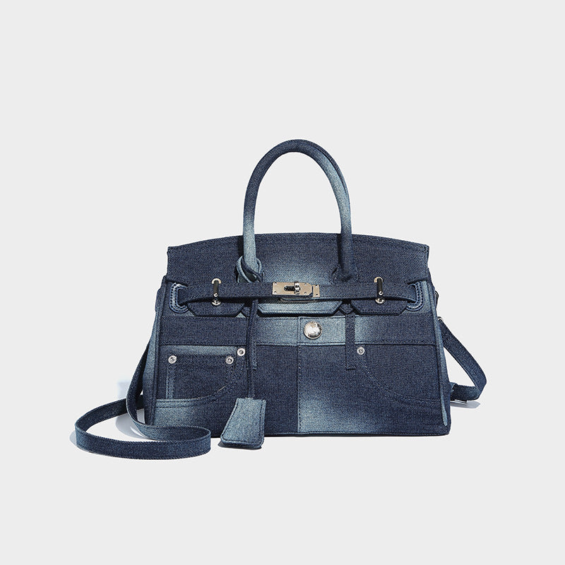 Beaira Small niche retro denim Kelly bag women's new high-end fashion handbag large capacity single shoulder crossbody bag