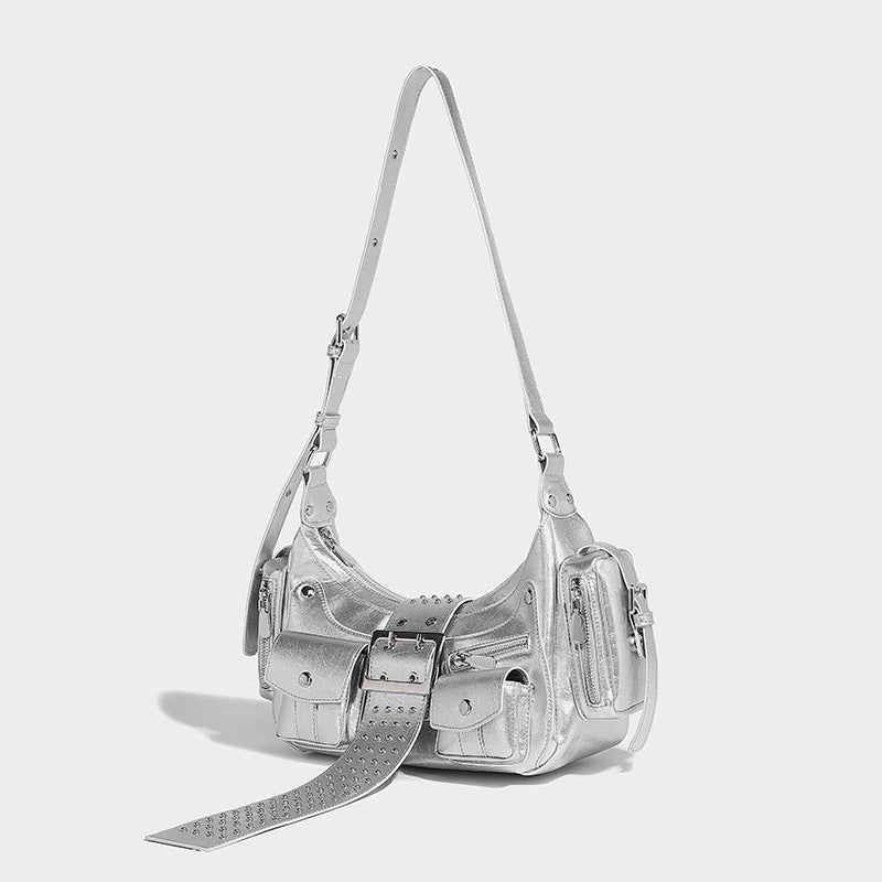 Beaira Trendy one shoulder underarm motorcycle bag niche punk style versatile for hot girls willow nail belt buckle handbag