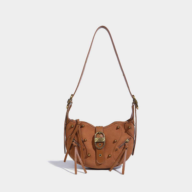 Beaira Suede feel horn bag niche design willow nail cool and stylish motorcycle bag autumn and winter new crossbody bag European and American shoulder bag