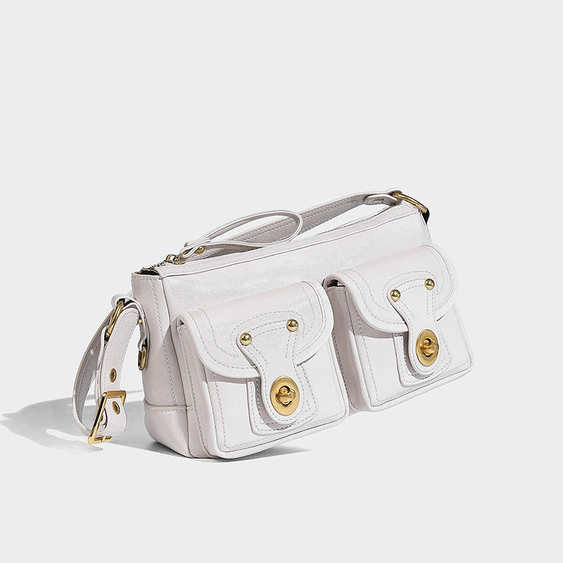 Beaira American retro niche design armpit bag double pocket handbag versatile for autumn and winter single shoulder sloping motorcycle bag
