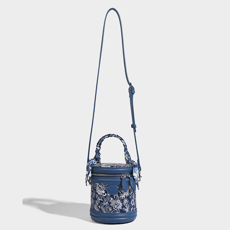 Beaira High aesthetic value light luxury embroidery splicing hand-held cylindrical bag Chinese style versatile and fashionable commuting single shoulder diagonal cross bag