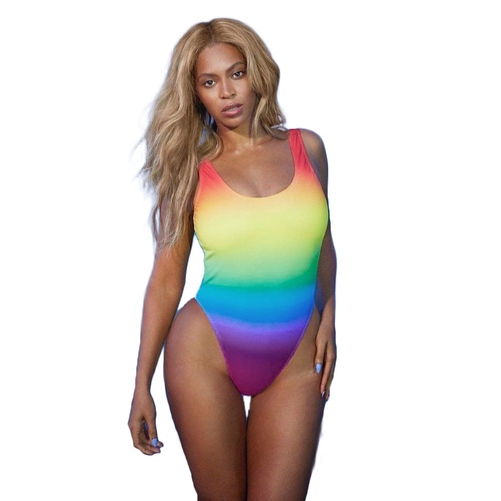 Women's Swimwear One Piece Ombre Beach Rainbow Color Gradient