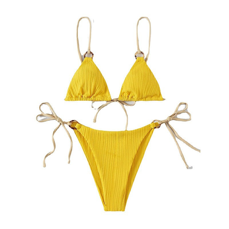 Beaira New swimsuit women's split bikini two-piece set fairy style sexy solid color lace up swimsuit women