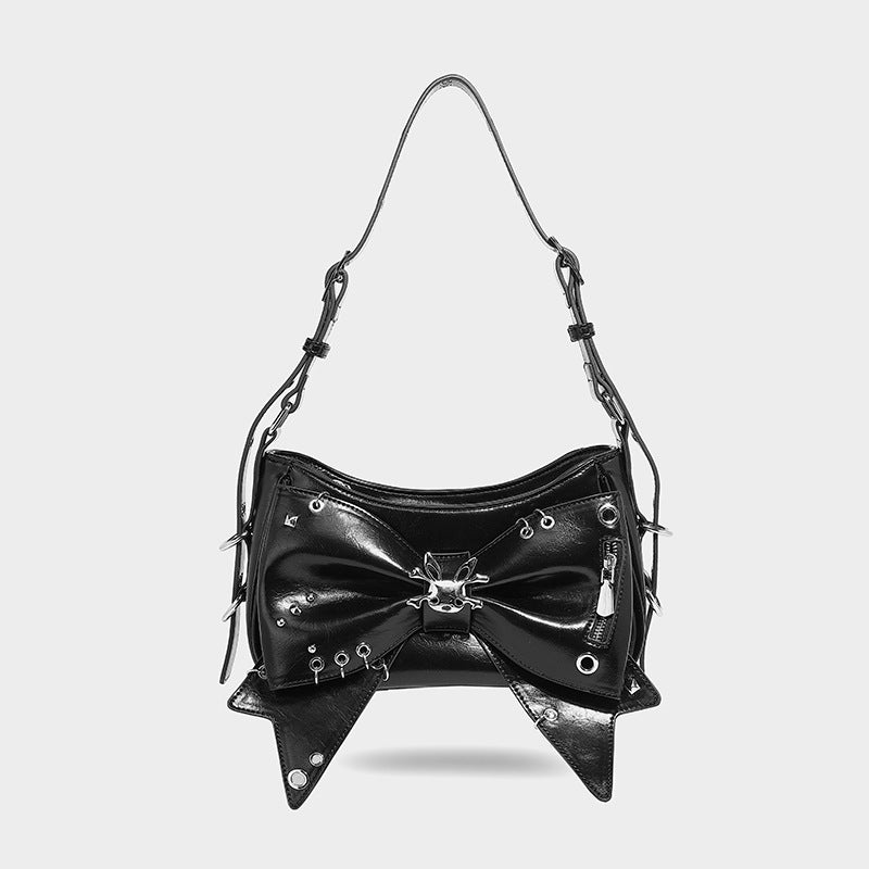 Beaira American style spicy girl sweet and cool butterfly bow design one shoulder underarm bag autumn and winter new rivet motorcycle style handbag
