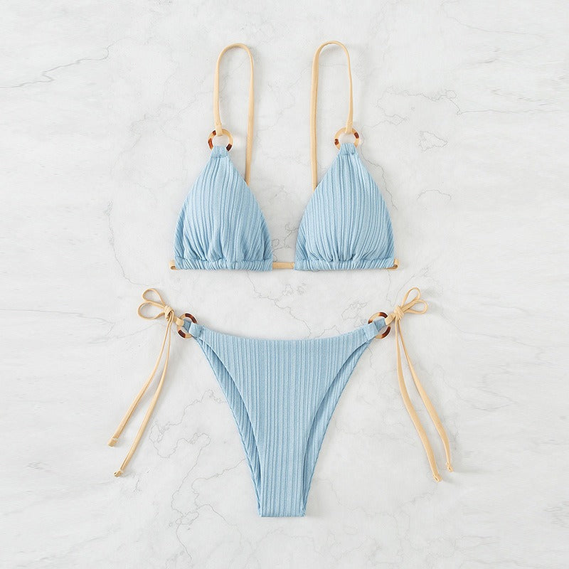 Beaira New swimsuit women's split bikini two-piece set fairy style sexy solid color lace up swimsuit women