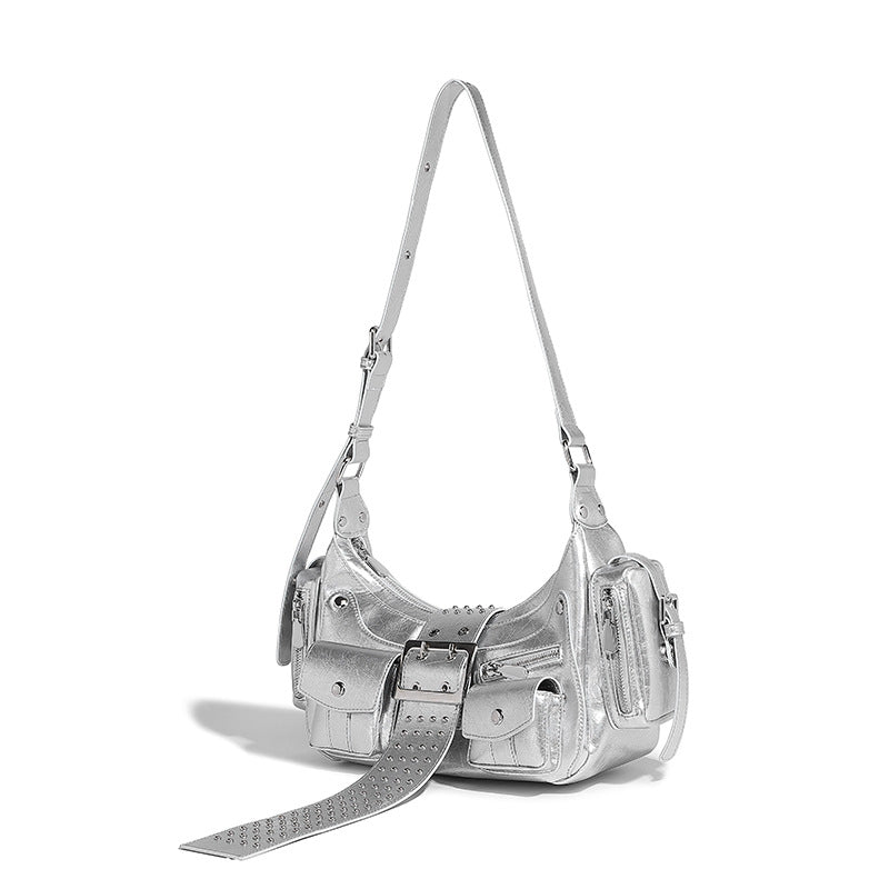 Beaira Trendy one shoulder underarm motorcycle bag niche punk style versatile for hot girls willow nail belt buckle handbag