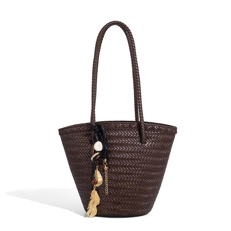 Beaira Niche woven bag new summer hand-held trendy vegetable basket French retro bucket bun mother shoulder bag