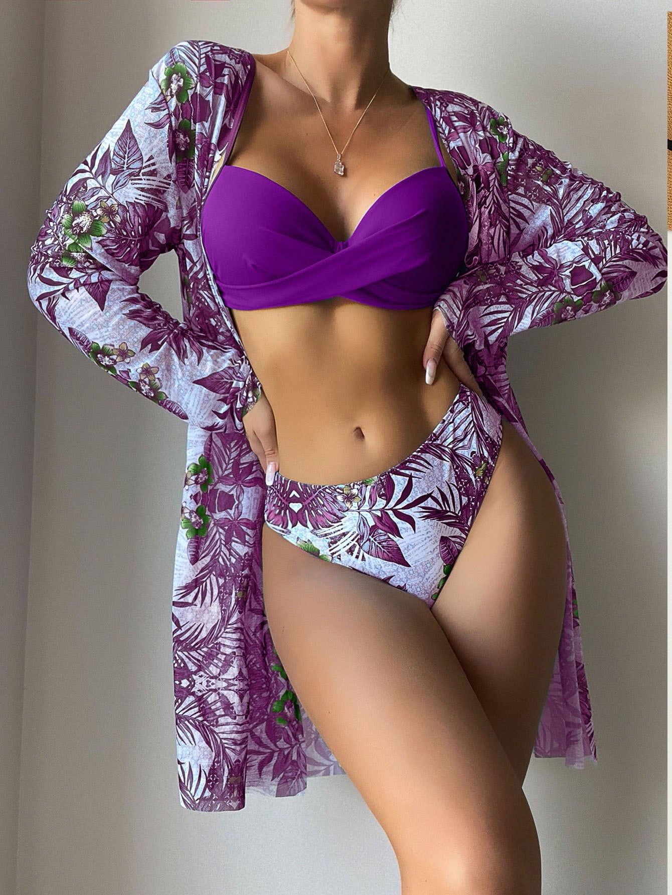 Beaira New European and American split swimsuit women's fashion three piece set bikini cross-border mesh foreign trade swimsuit bikini