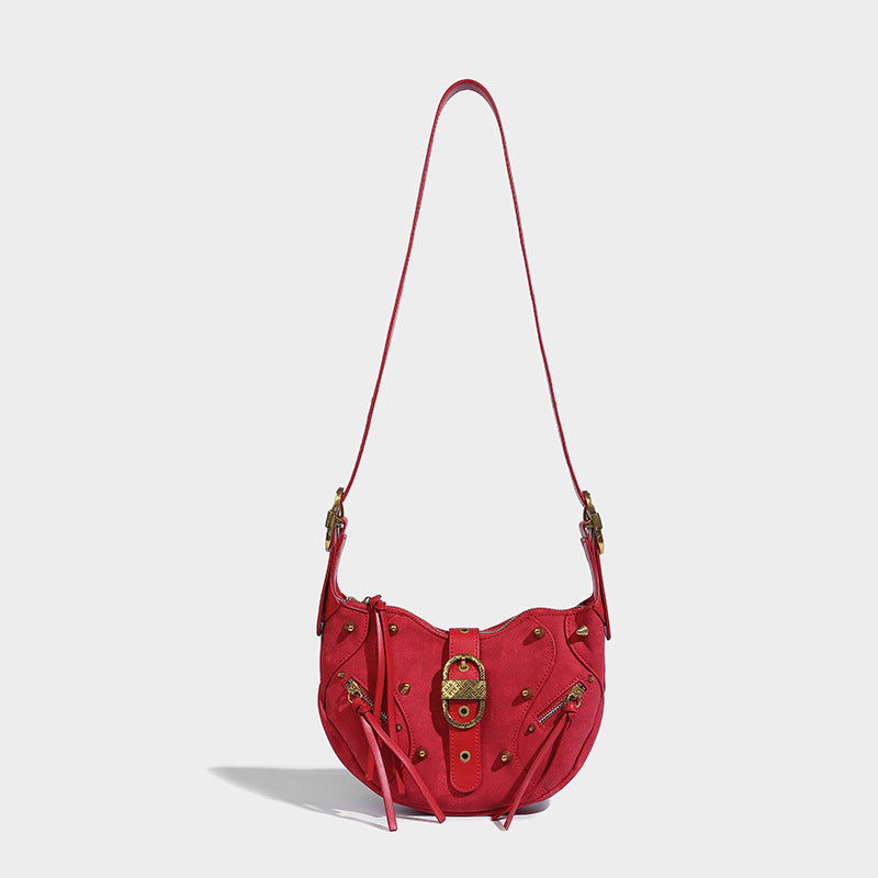 Beaira Suede feel horn bag niche design willow nail cool and stylish motorcycle bag autumn and winter new crossbody bag European and American shoulder bag