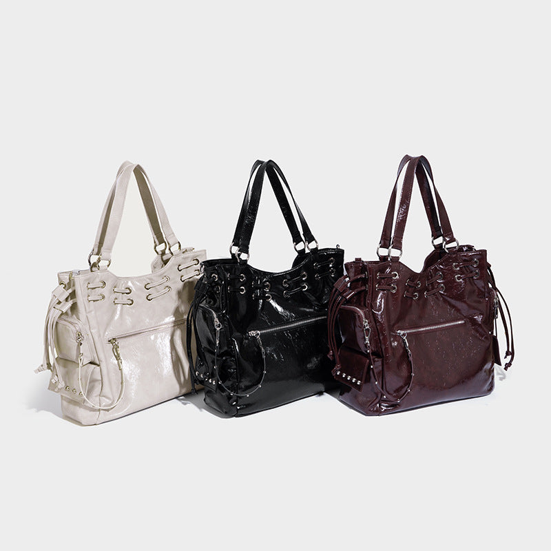 Beaira New niche tote bag willow nail drawstring handbag shoulder bag diagonal cross bag commuting large capacity motorcycle bag