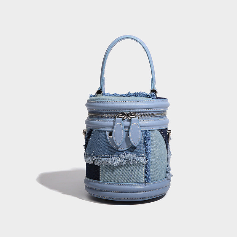 Beaira A niche design denim spliced western-style bucket bag a new casual and popular versatile hand-held crossbody small bag