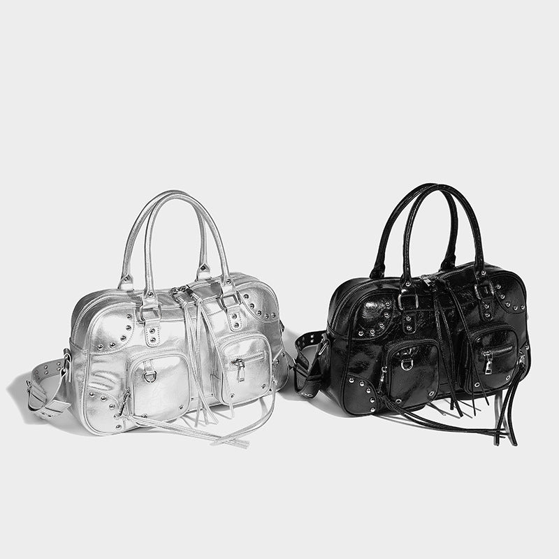Beaira Autumn and Winter New Trendy Rivet Motorcycle Bag Fashion Bowling Single Shoulder Underarm Bag Sweet Cool Spicy Girl Versatile Handbag