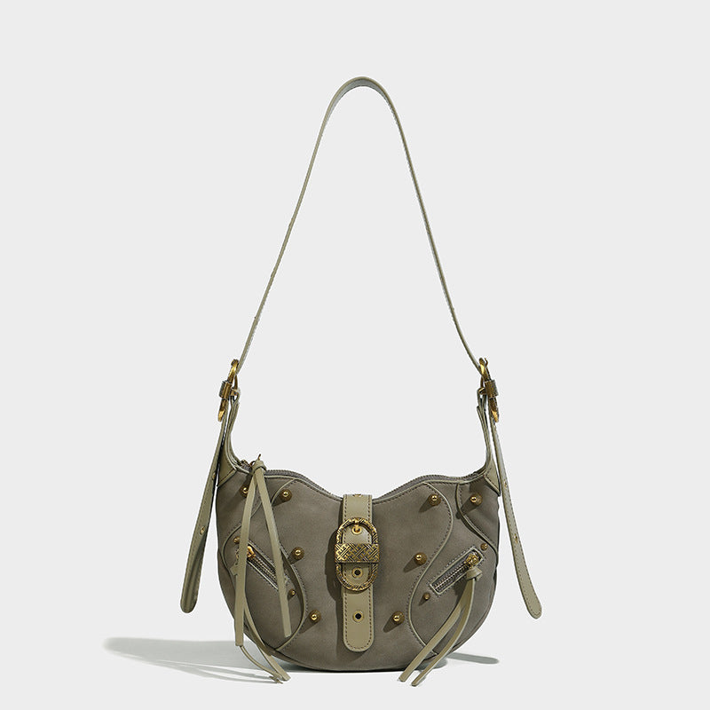 Beaira Suede feel horn bag niche design willow nail cool and stylish motorcycle bag autumn and winter new crossbody bag European and American shoulder bag