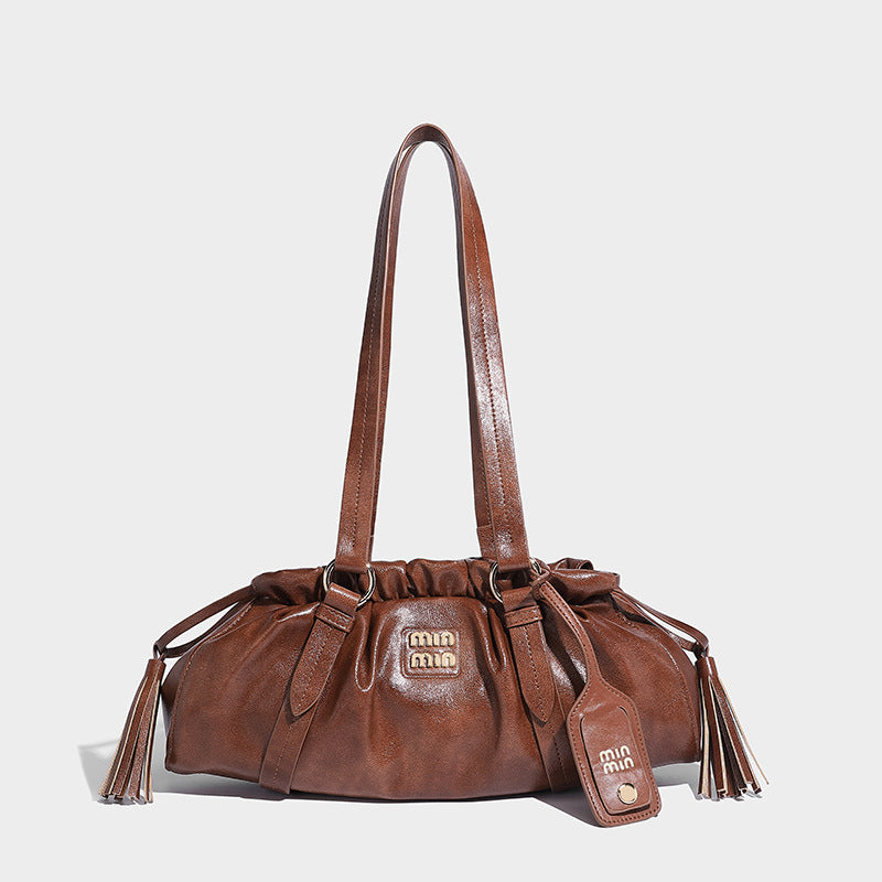 Beaira Niche Maillard Retro Soft Leather Underarm Bag Autumn/Winter Trendy Cool and Sassy Spicy Girl Folding Handheld Single Shoulder Bag