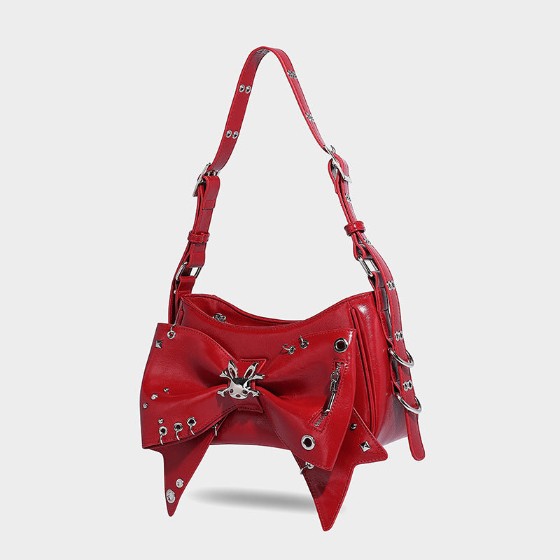Beaira American style spicy girl sweet and cool butterfly bow design one shoulder underarm bag autumn and winter new rivet motorcycle style handbag