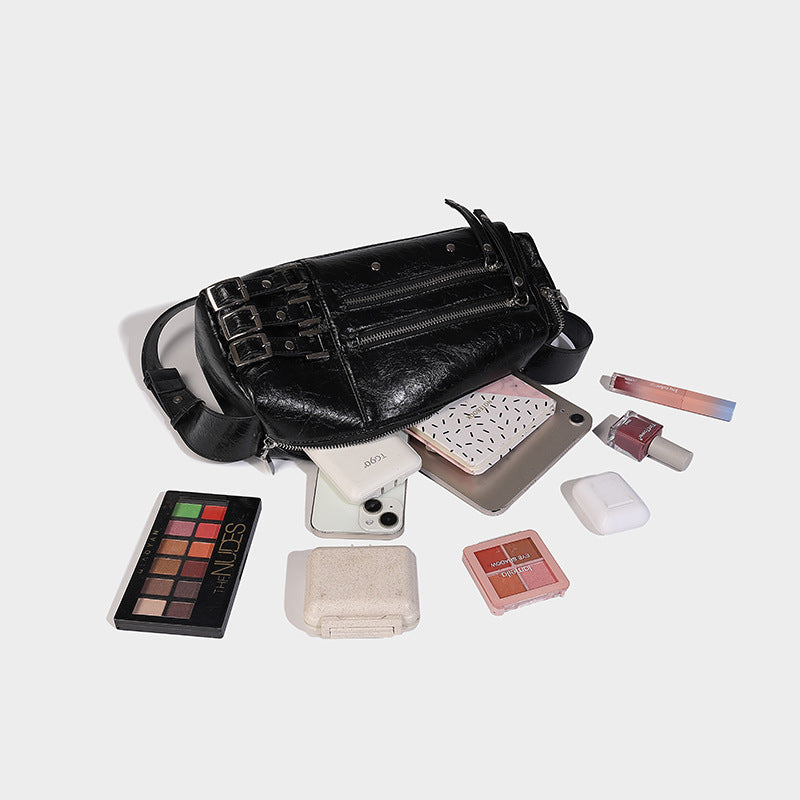 Beaira Small niche luxury retro willow nail pillow bag wide shoulder strap underarm bag new motorcycle bag trendy crossbody bag