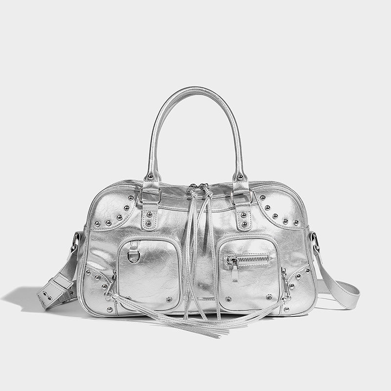Beaira Autumn and Winter New Trendy Rivet Motorcycle Bag Fashion Bowling Single Shoulder Underarm Bag Sweet Cool Spicy Girl Versatile Handbag