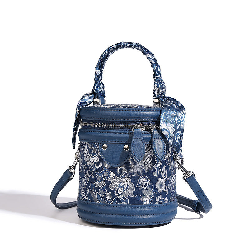 Beaira High aesthetic value light luxury embroidery splicing hand-held cylindrical bag Chinese style versatile and fashionable commuting single shoulder diagonal cross bag