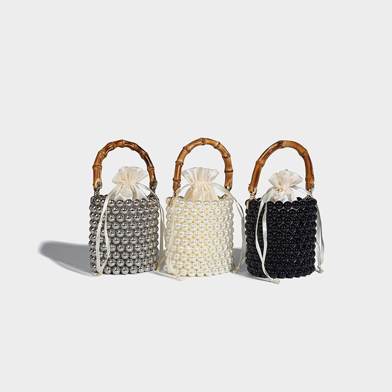 Beaira Original design drawstring bucket bag women's new pearl chain bag hand-held bamboo bag single shoulder crossbody bag