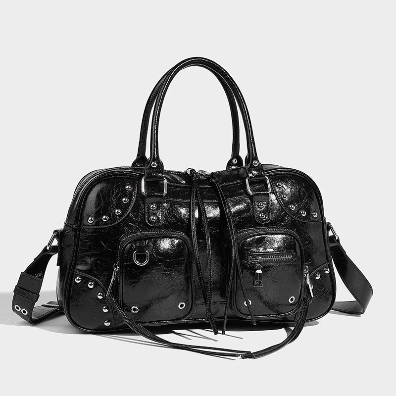 Beaira Autumn and Winter New Trendy Rivet Motorcycle Bag Fashion Bowling Single Shoulder Underarm Bag Sweet Cool Spicy Girl Versatile Handbag