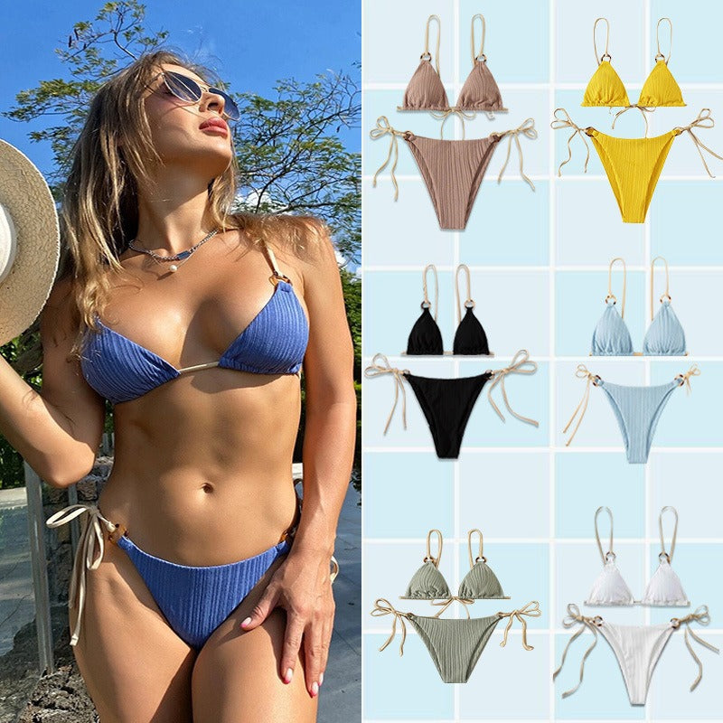 Beaira New swimsuit women's split bikini two-piece set fairy style sexy solid color lace up swimsuit women