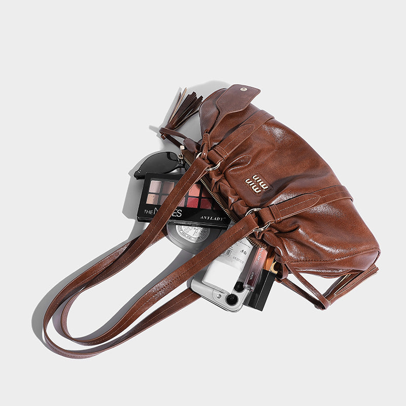 Beaira Niche Maillard Retro Soft Leather Underarm Bag Autumn/Winter Trendy Cool and Sassy Spicy Girl Folding Handheld Single Shoulder Bag