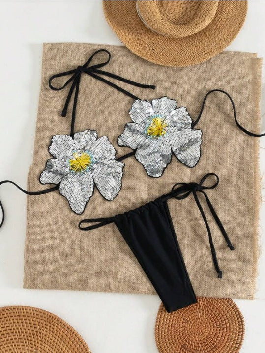 Beaira Ins split strap swimsuit flower glitter bikini runway new sexy bikini swimsuit for women