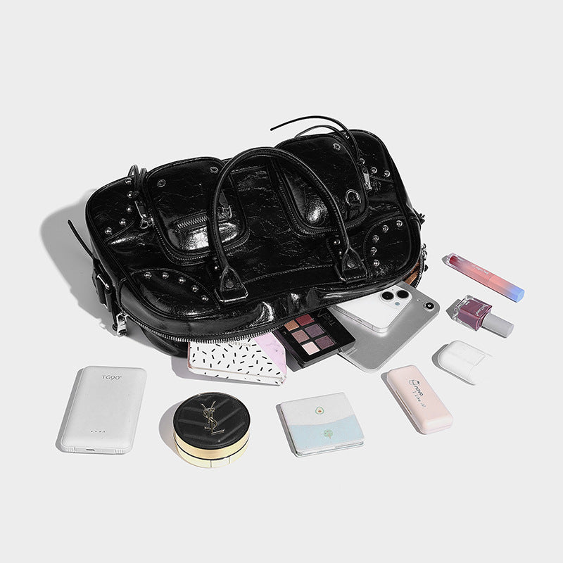 Beaira Autumn and Winter New Trendy Rivet Motorcycle Bag Fashion Bowling Single Shoulder Underarm Bag Sweet Cool Spicy Girl Versatile Handbag