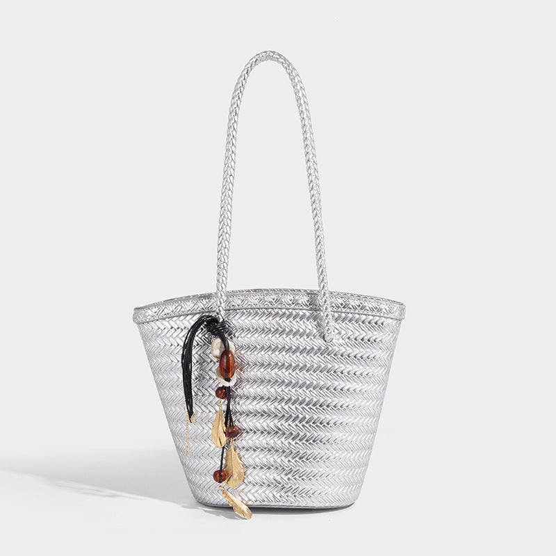 Beaira Niche woven bag new summer hand-held trendy vegetable basket French retro bucket bun mother shoulder bag