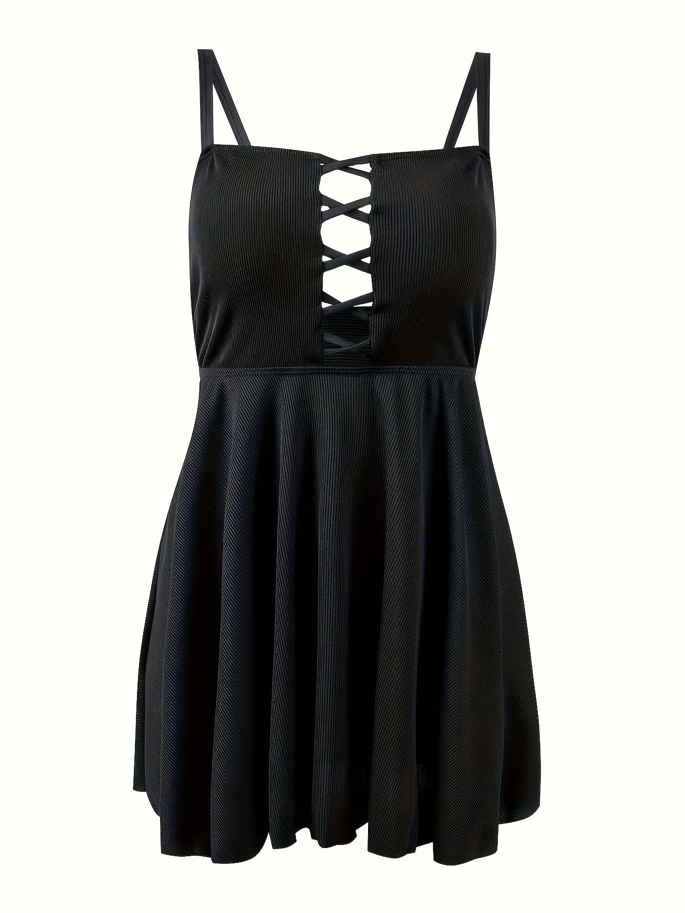 Beaira Women's Black Lace Up Swimwear Halter Neck Tankini With