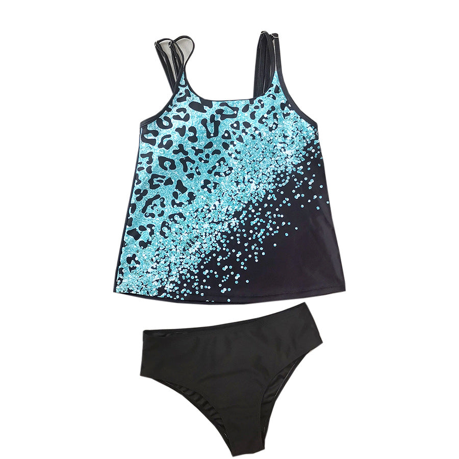 Women's Swimwear Tankini 2 Piece Swimsuit Leopard Vacation Bathing Suits