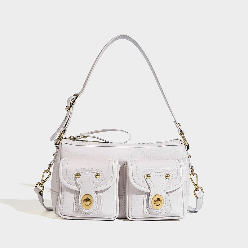 Beaira American retro niche design armpit bag double pocket handbag versatile for autumn and winter single shoulder sloping motorcycle bag