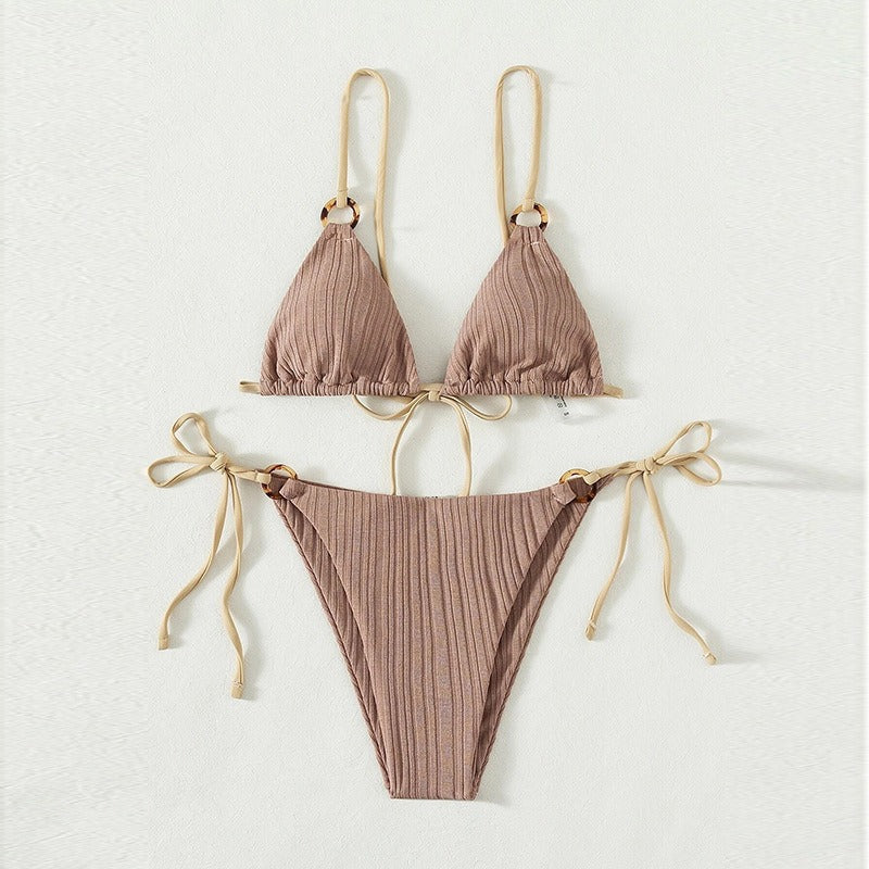 Beaira New swimsuit women's split bikini two-piece set fairy style sexy solid color lace up swimsuit women