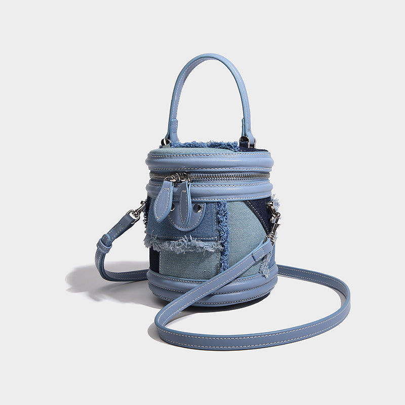 Beaira A niche design denim spliced western-style bucket bag a new casual and popular versatile hand-held crossbody small bag