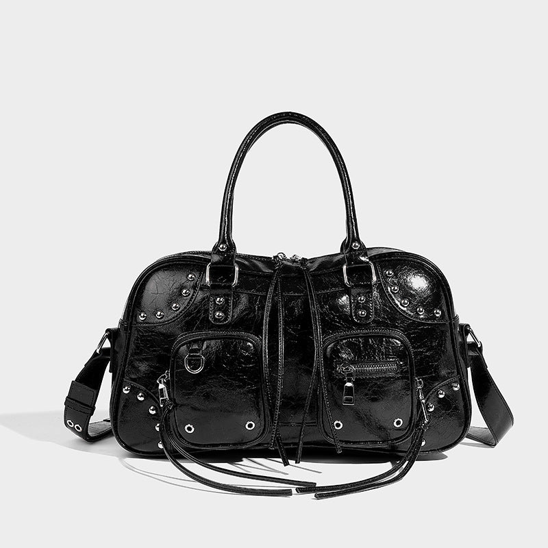 Beaira Autumn and Winter New Trendy Rivet Motorcycle Bag Fashion Bowling Single Shoulder Underarm Bag Sweet Cool Spicy Girl Versatile Handbag