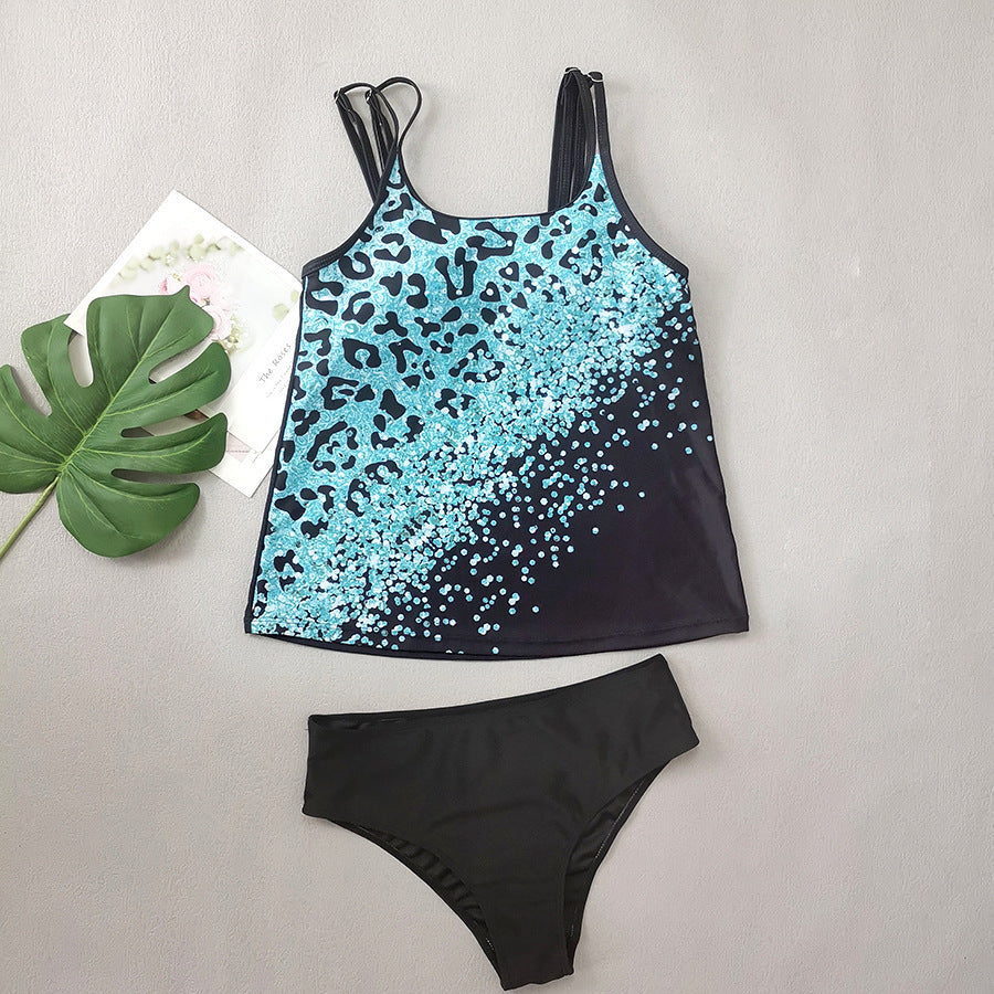 Women's Swimwear Tankini 2 Piece Swimsuit Leopard Vacation Bathing Suits