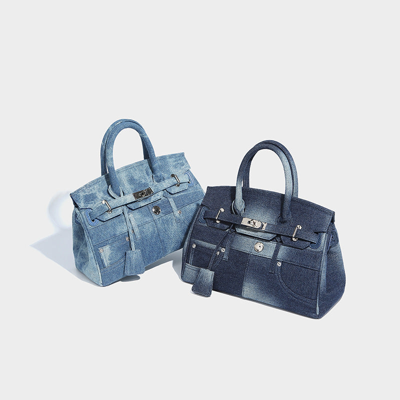 Beaira Small niche retro denim Kelly bag women's new high-end fashion handbag large capacity single shoulder crossbody bag