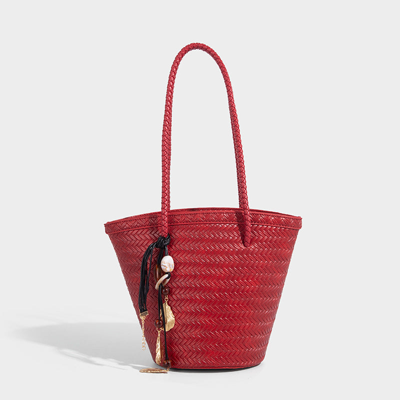 Beaira Niche woven bag new summer hand-held trendy vegetable basket French retro bucket bun mother shoulder bag