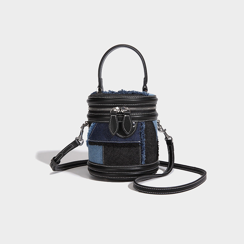 Beaira A niche design denim spliced western-style bucket bag a new casual and popular versatile hand-held crossbody small bag