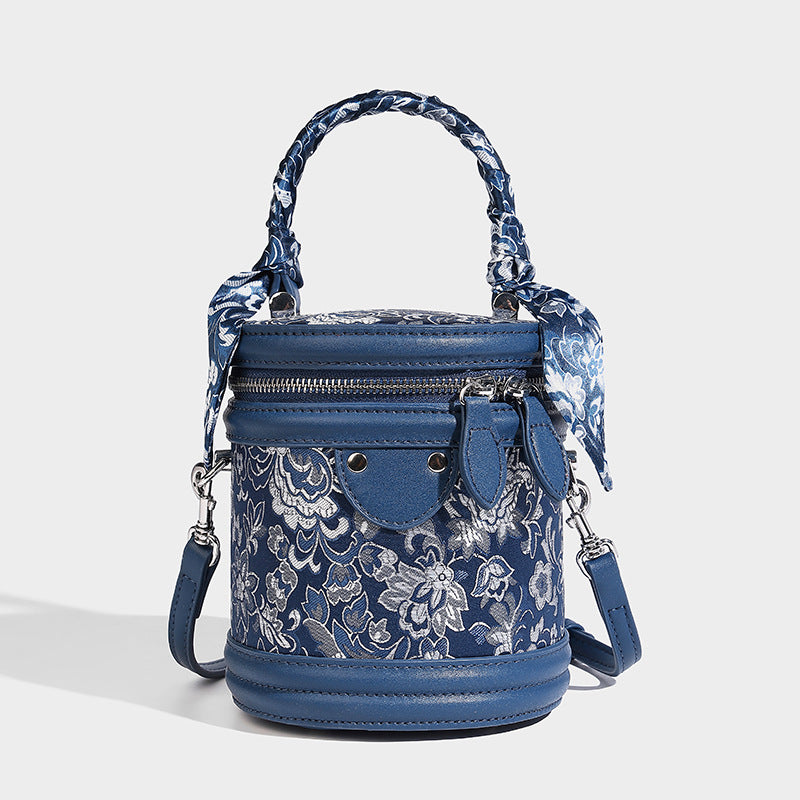 Beaira High aesthetic value light luxury embroidery splicing hand-held cylindrical bag Chinese style versatile and fashionable commuting single shoulder diagonal cross bag