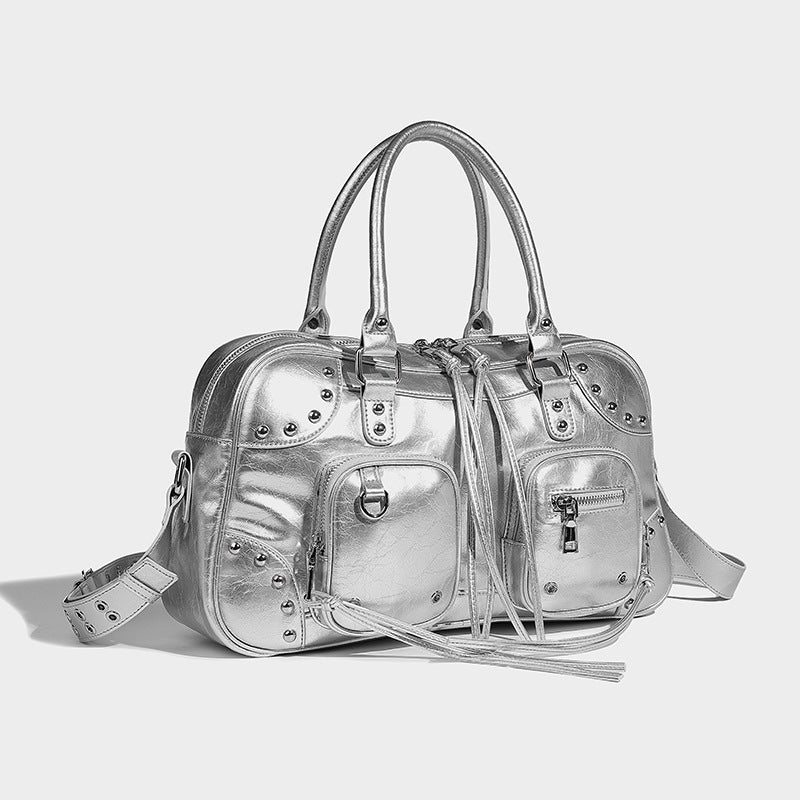 Beaira Autumn and Winter New Trendy Rivet Motorcycle Bag Fashion Bowling Single Shoulder Underarm Bag Sweet Cool Spicy Girl Versatile Handbag